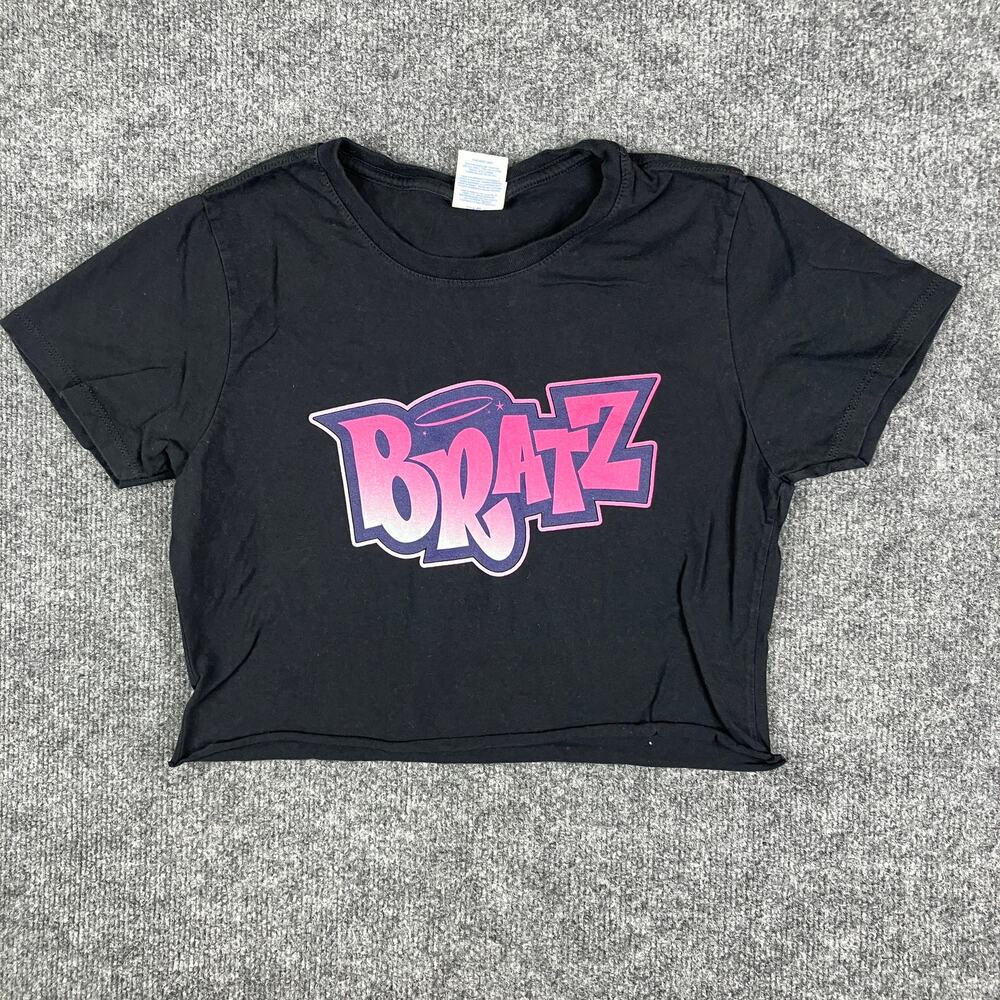 Bratz Graphic T-Shirt Womens Size S Black Pink Y2K Crop Top Short Sleeve Tee